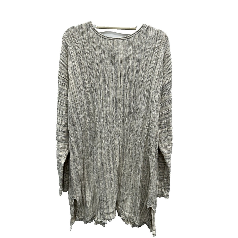 J. Jill Sweater Womens L Beige Marled Knit Fringe Hem Boho Back Button Lagenlook